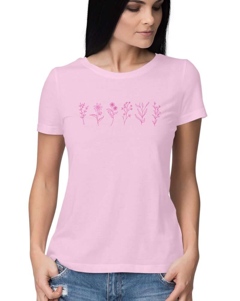 Floral -  LINE ART WOMEN ROUND NECK T-SHIRT