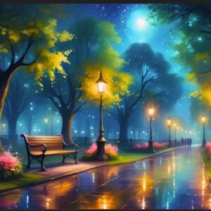 Canvas – Park at night – Digital art in Canvas – 30 inch(width) X 20 inch(Height)