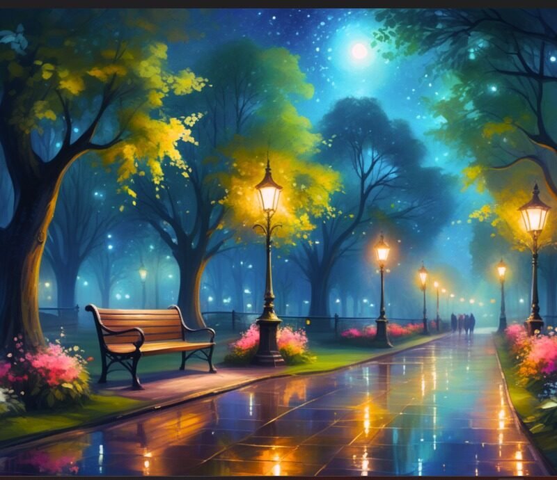 Canvas – Park at night – Digital art in Canvas – 30 inch(width) X 20 inch(Height)