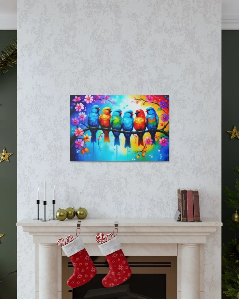 Wall art Colorful love birds - Canvas Gallery wrap - 30 by 20 inches